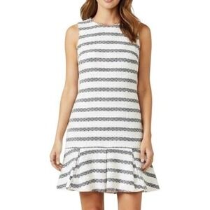 Sail to Sable Womens Navy White Striped Tweed Flounce Hem Shift Dress Size 8